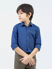 Basic Blue Casual Shirt With Shallow Collar