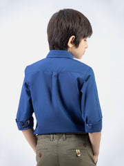 Basic Blue Casual Shirt With Shallow Collar