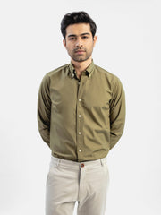 Basic Olive Green Button Down Satin Shirt