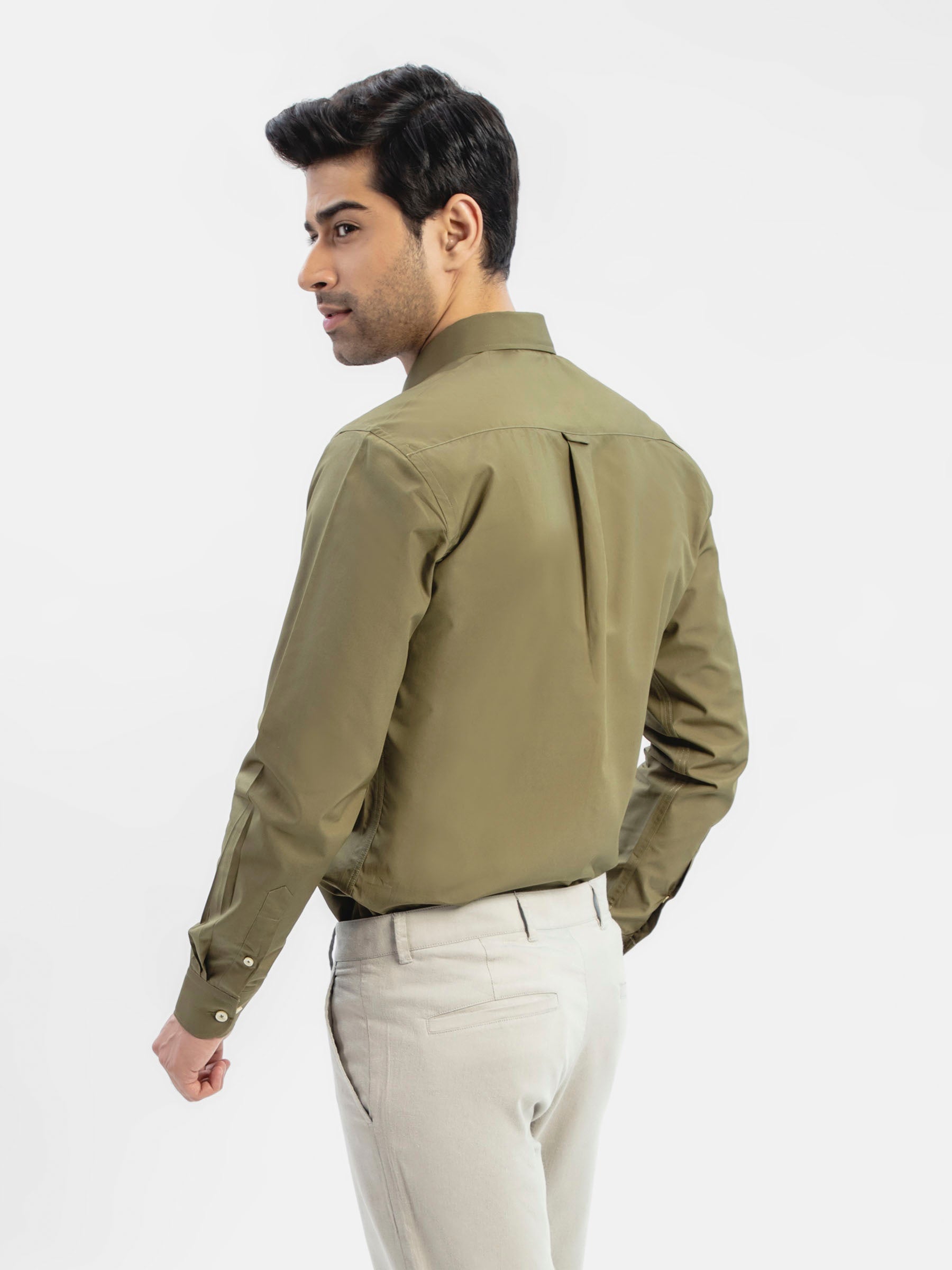 Basic Olive Green Button Down Satin Shirt