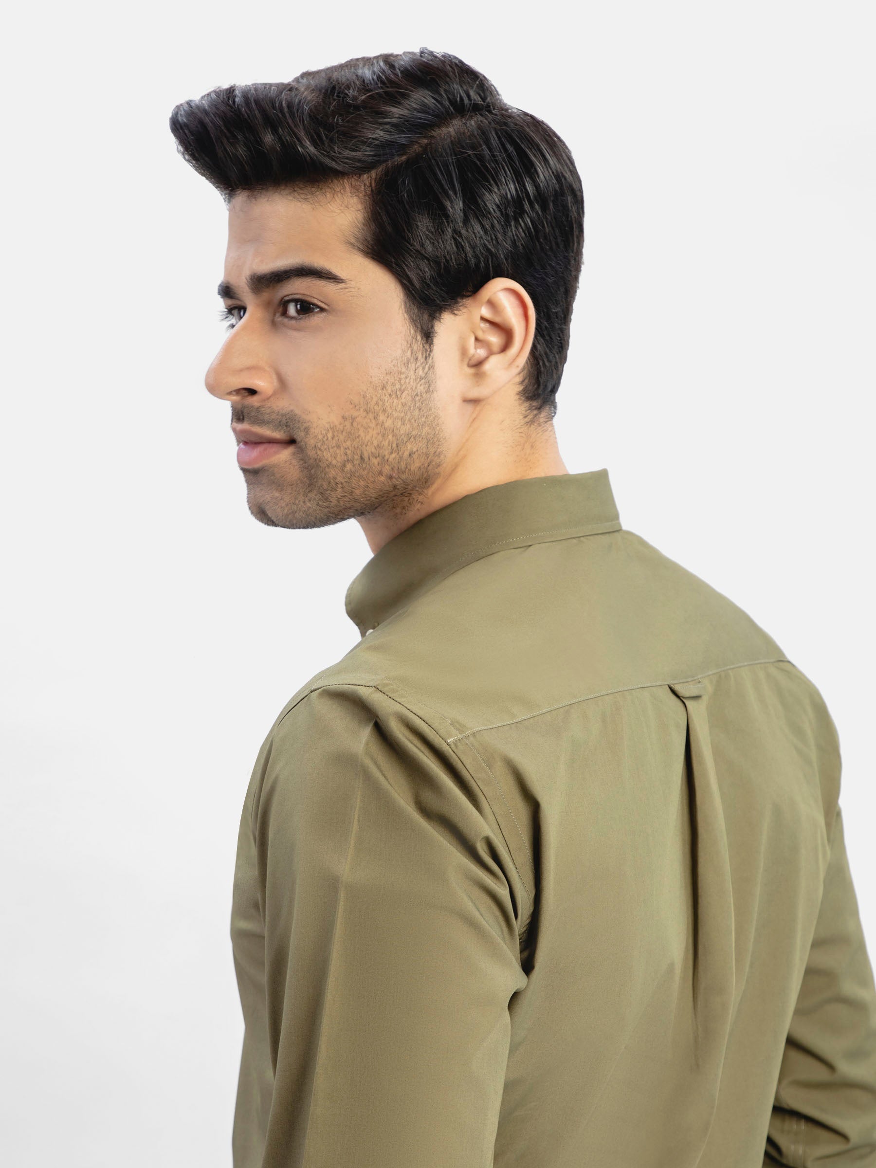 Basic Olive Green Button Down Satin Shirt