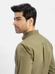 Basic Olive Green Button Down Satin Shirt