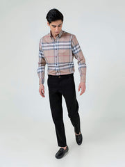 Beige Large Windowpane Checkered Shirt