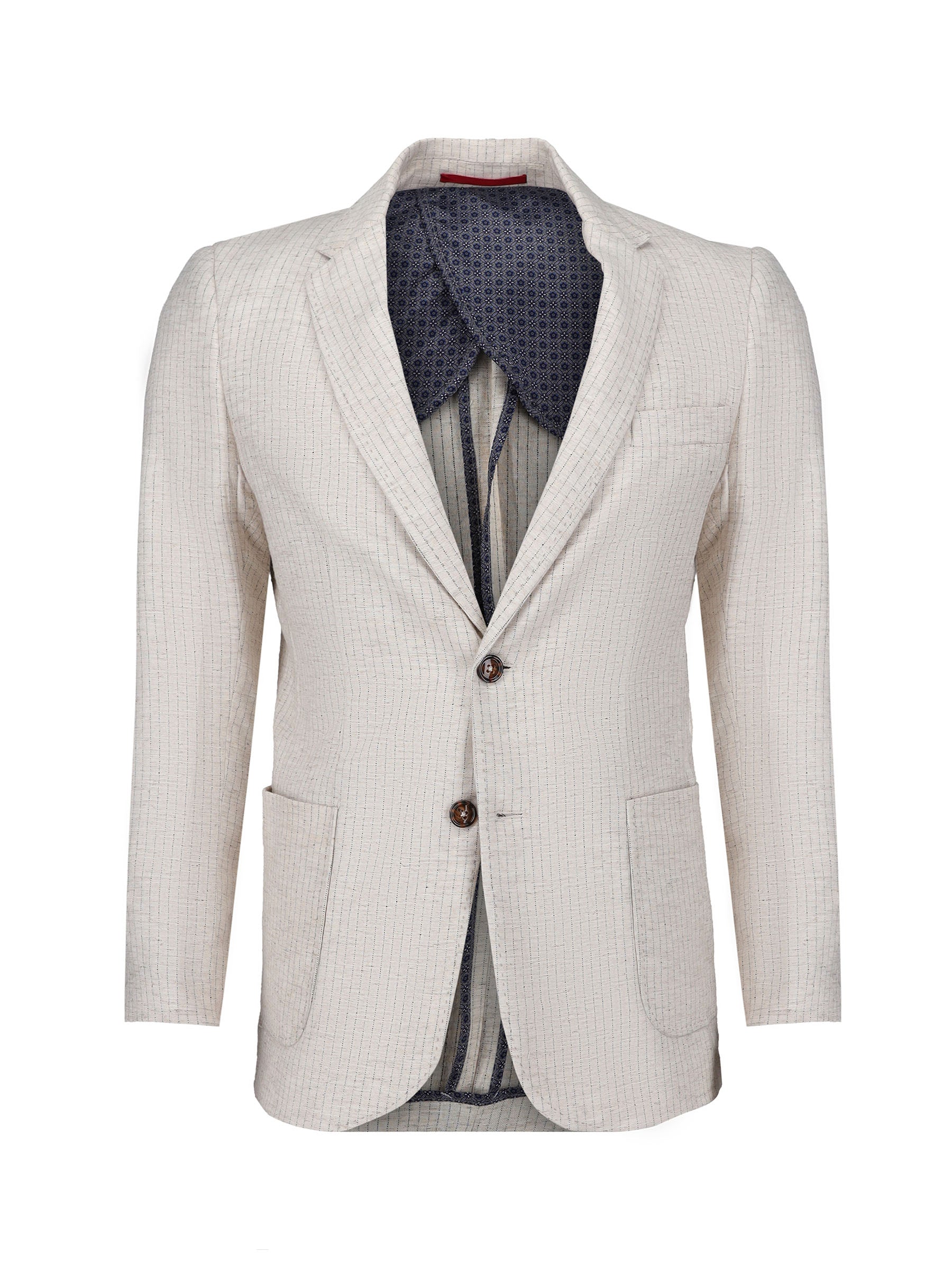 Beige Linen Striped Blazer