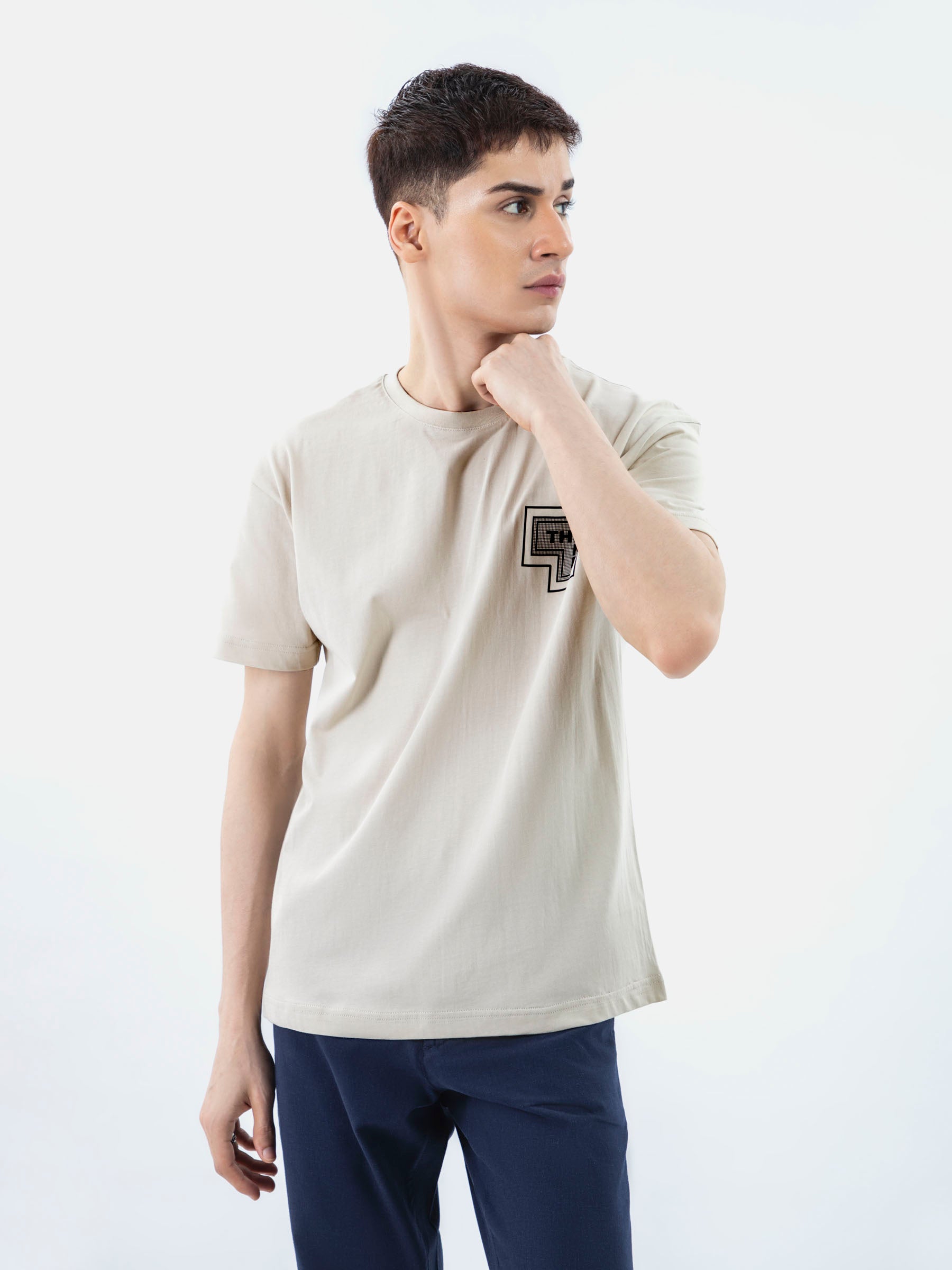 Beige Over-Sized Printed T-Shirt