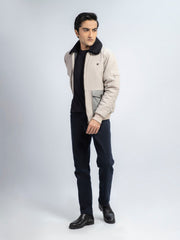 Beige Sherpa Collar Aviator Jacket With Cashmere Pockets