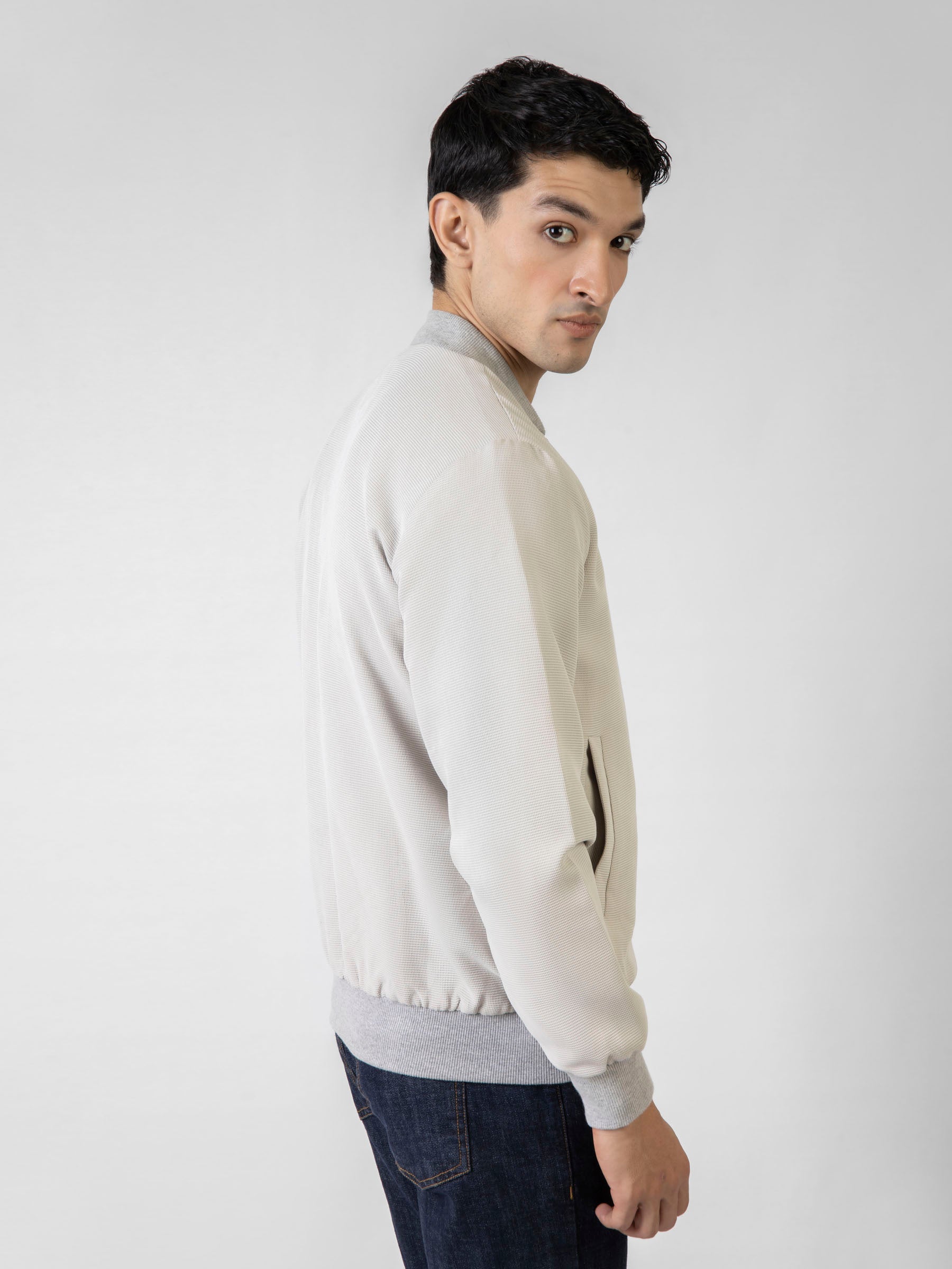 Beige Structured Everyday Bomber Jacket