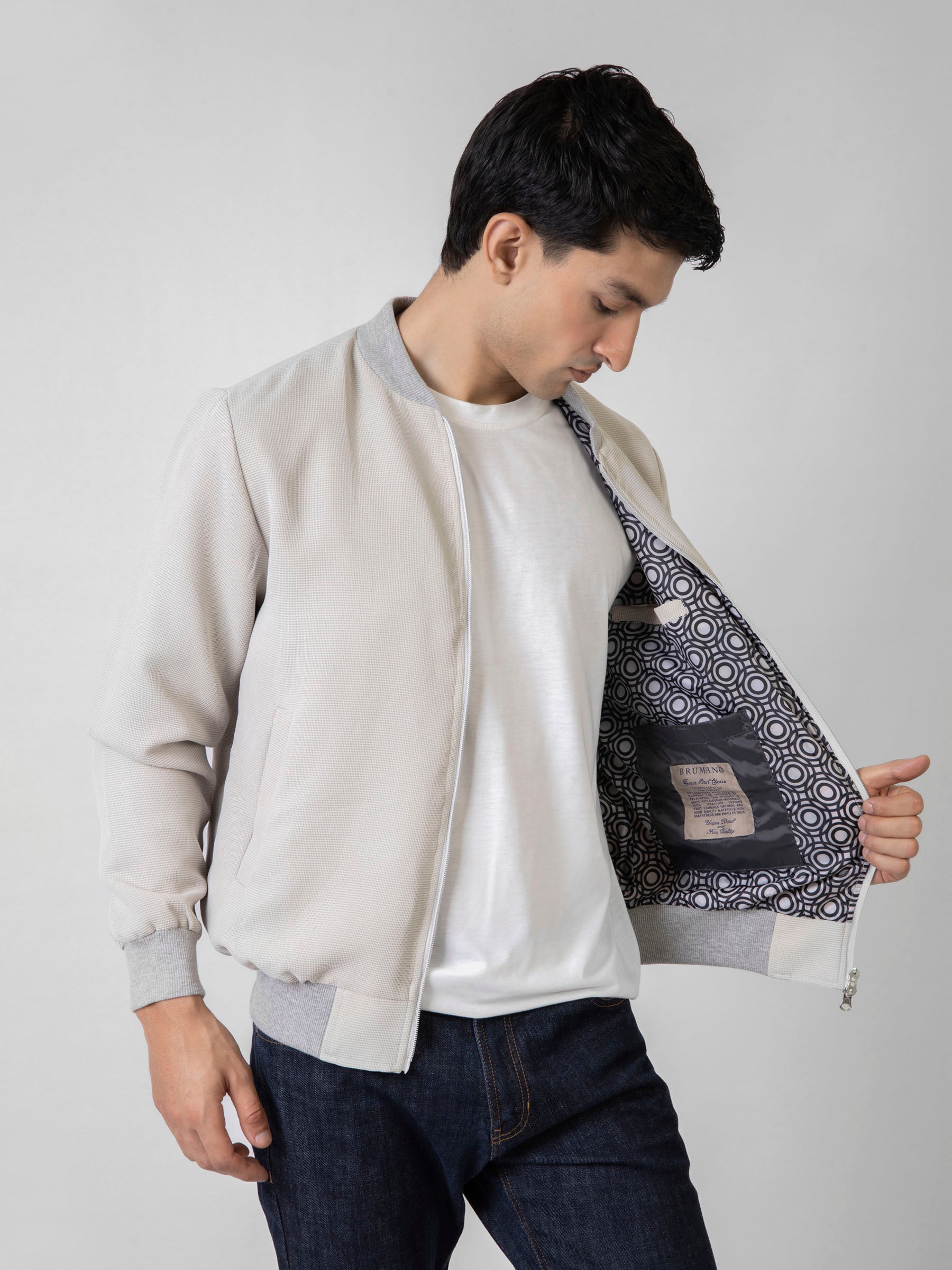 Beige Structured Everyday Bomber Jacket