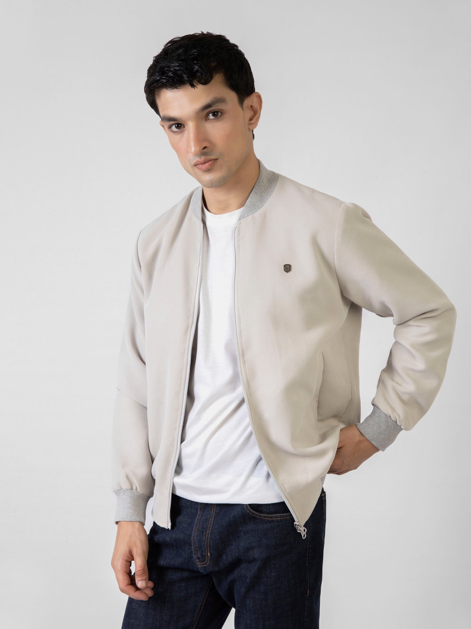 Beige Structured Everyday Bomber Jacket