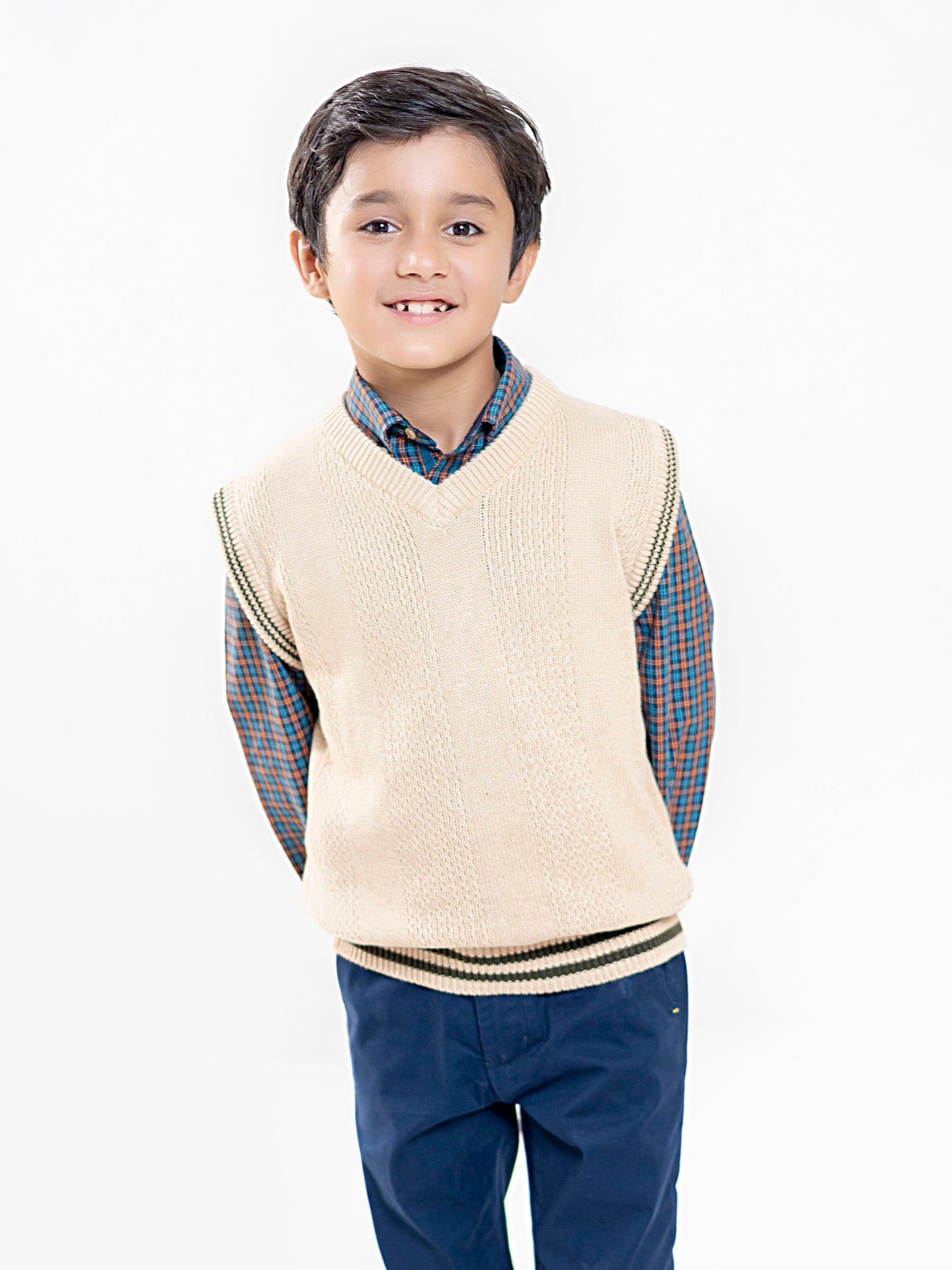 Beige Textured Sleeveless Sweater