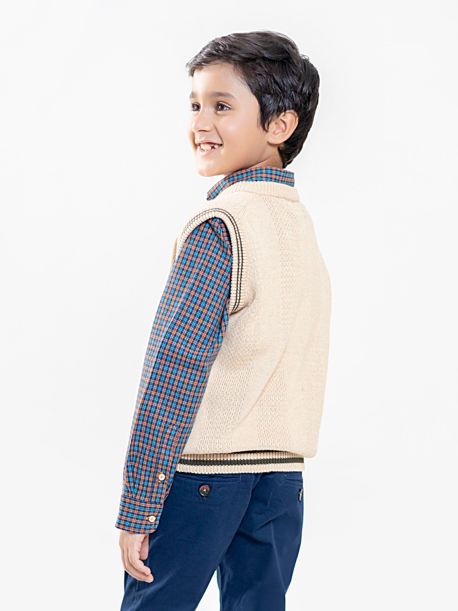 Beige Textured Sleeveless Sweater