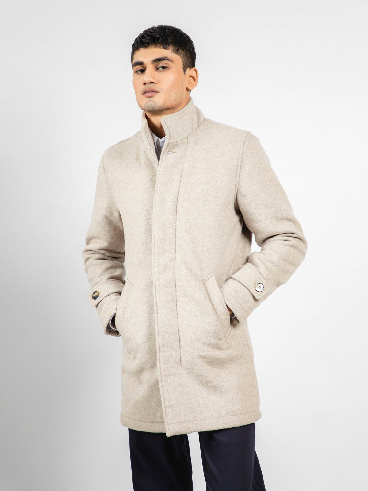 Beige Wool Blended Long Coat - Limited Edition