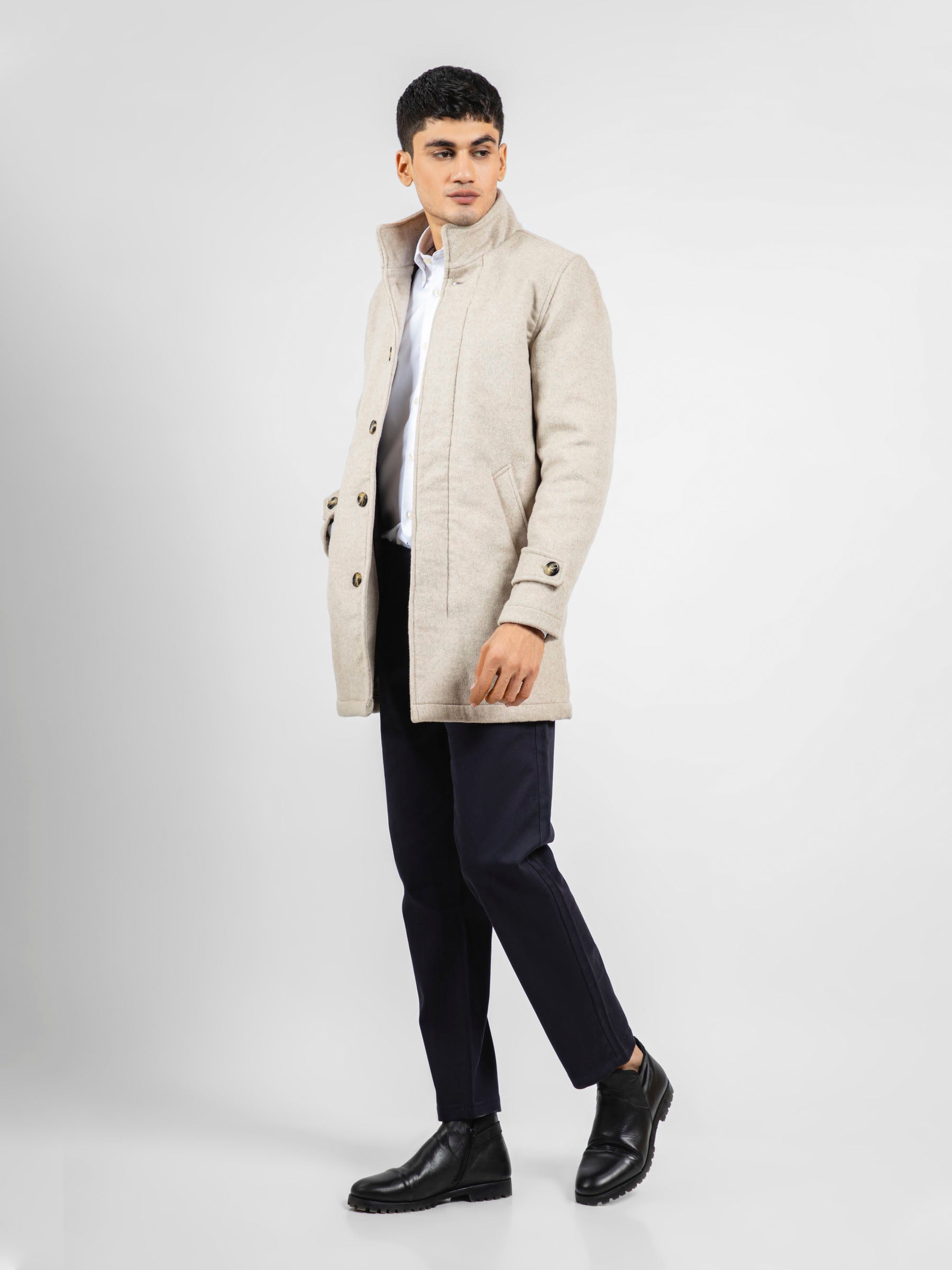Beige Wool Blended Long Coat - Limited Edition