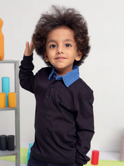 Black Casual Full Sleeve Polo With Contrasting Collar