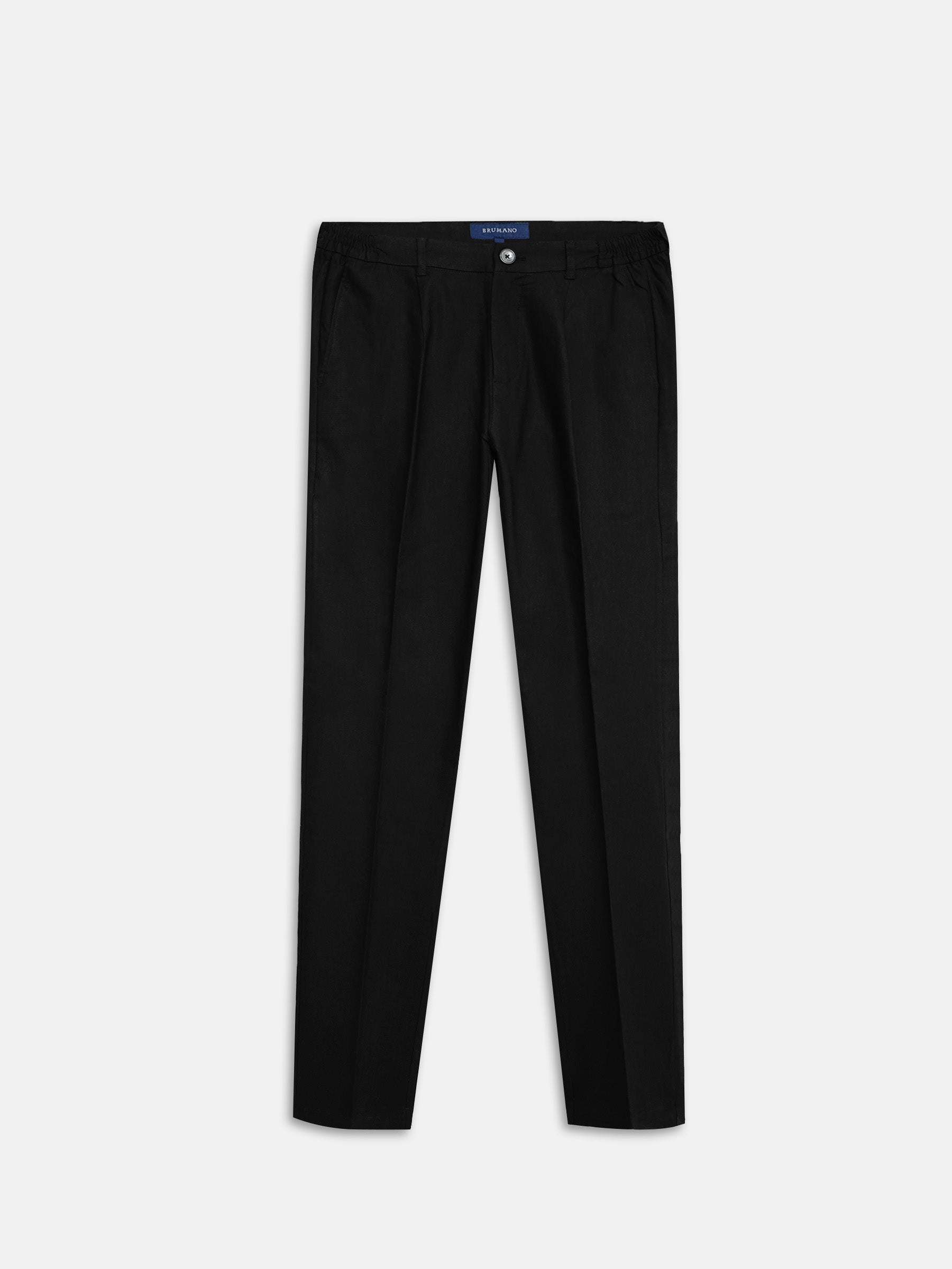 Black Linen Comfort Waist Chinos With Pleats
