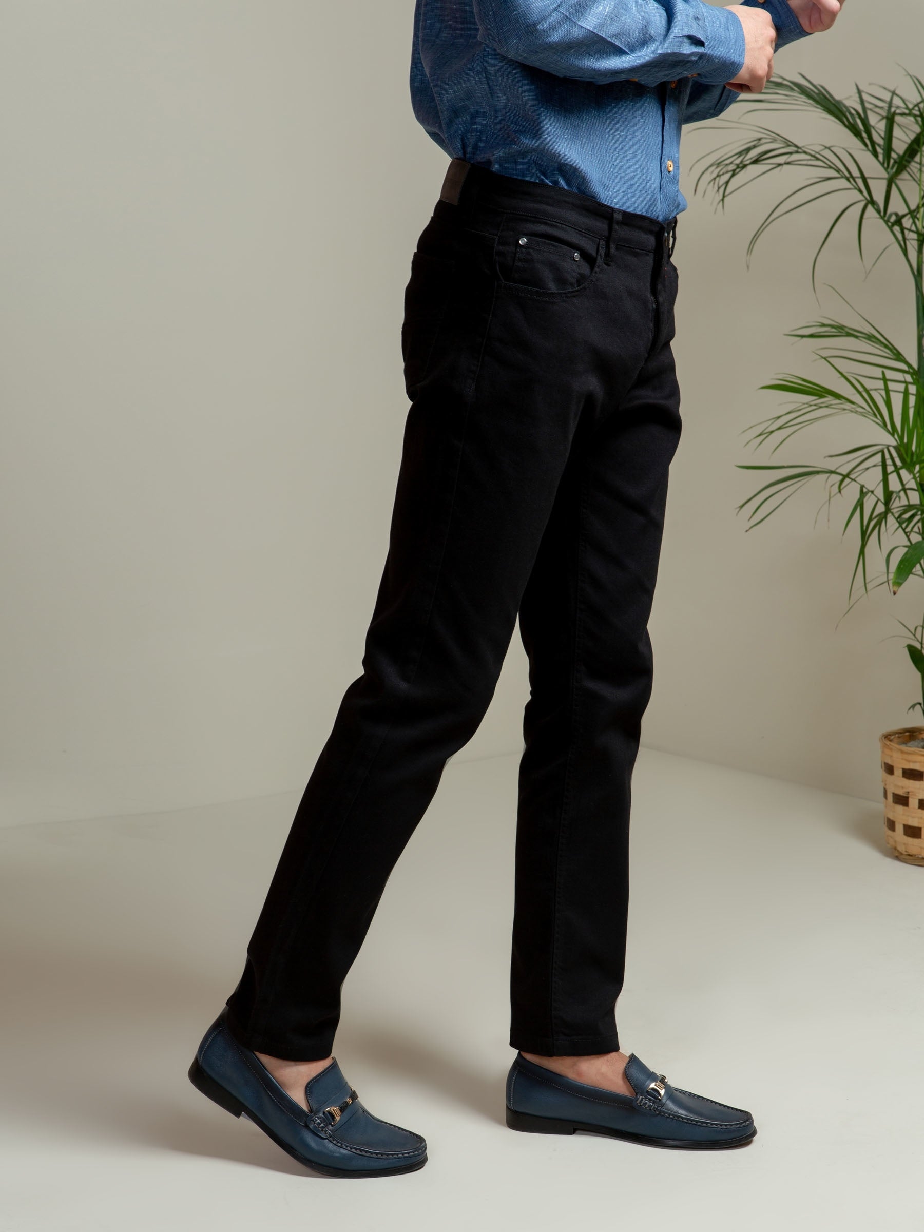 Black Slub Five Pocket Slim Fit Trouser