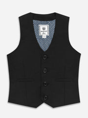 Black Linen Blended Vest With Bow - Junior