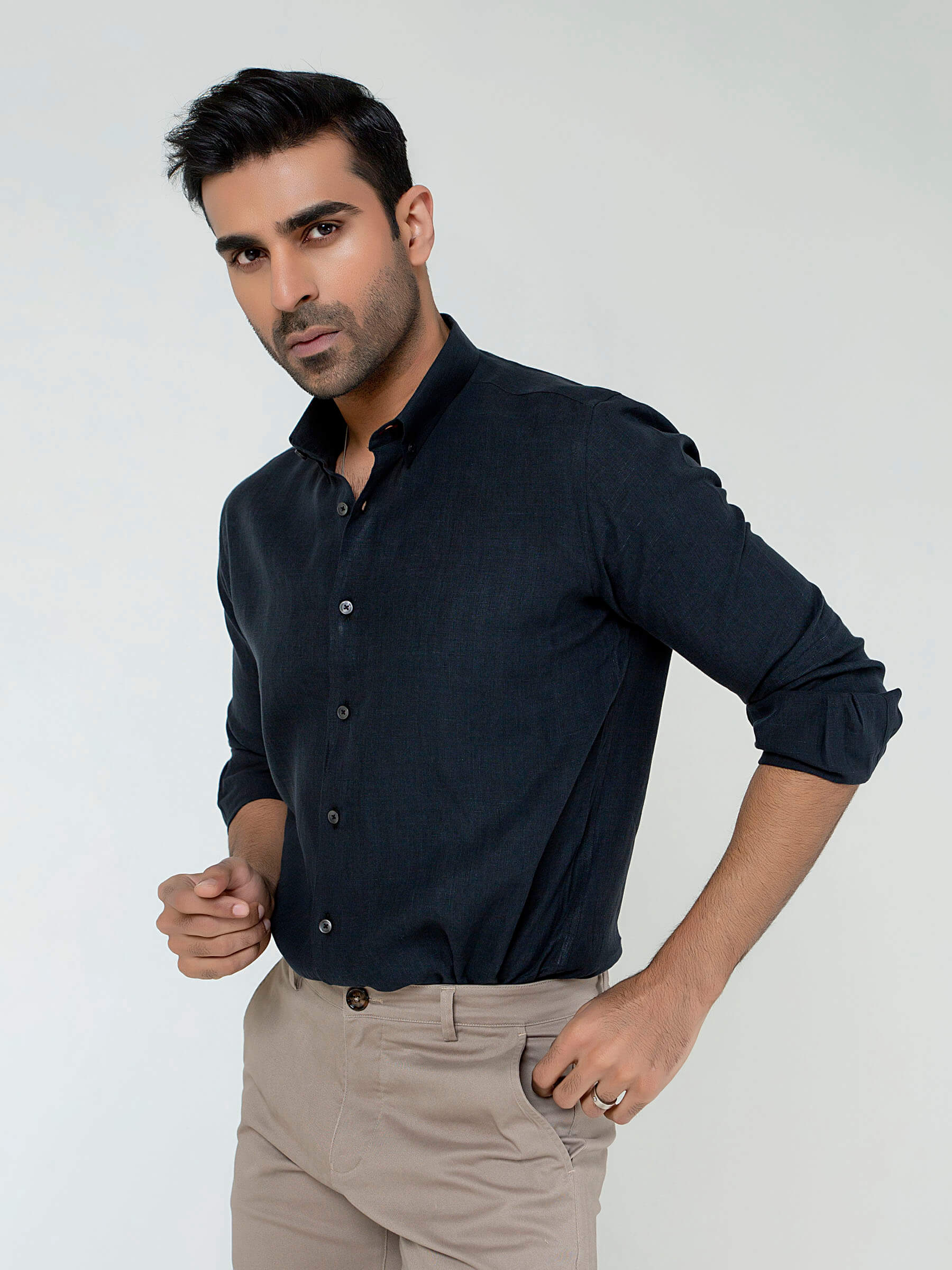 Black 100% Linen Button Down Shirt