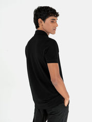 Black Basic Pique Polo Shirt