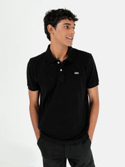 Black Basic Pique Polo Shirt