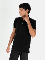 Black Basic Pique Polo Shirt