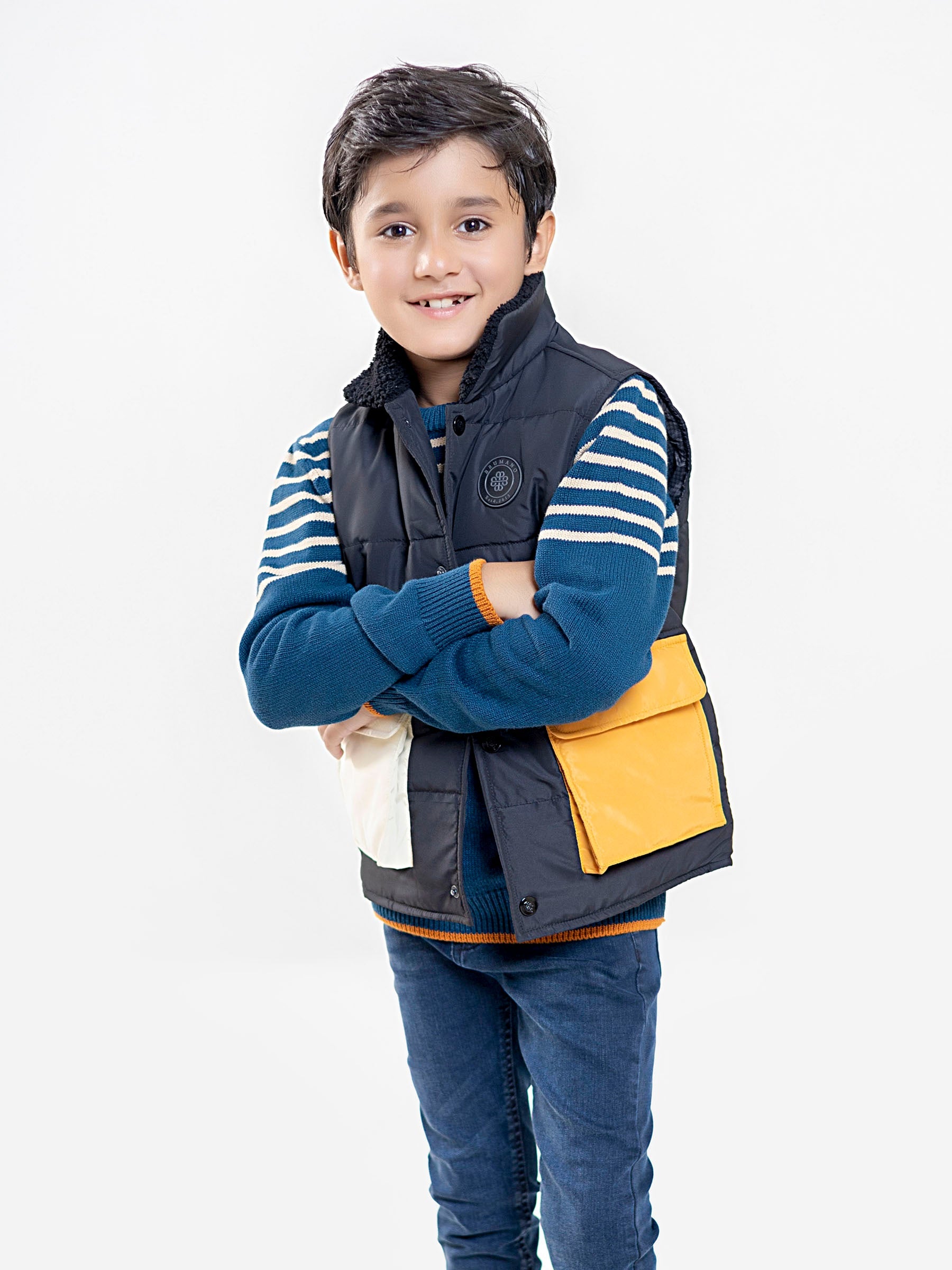 Black Casual Sleeveless Jacket With Sherpa Collar