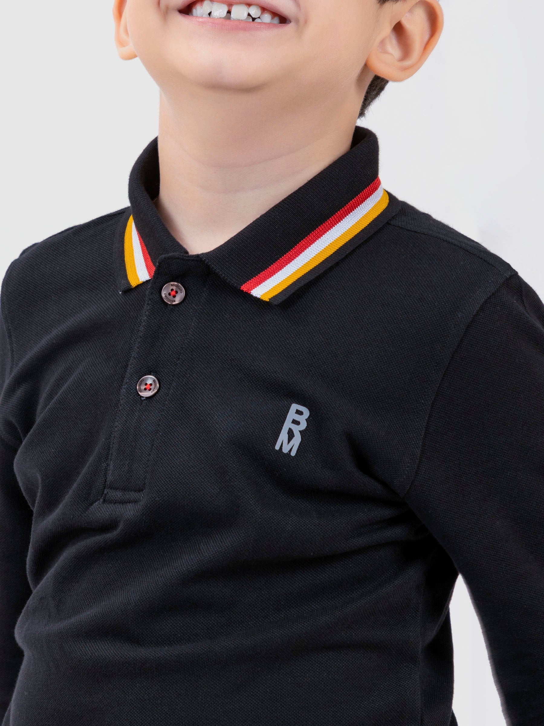 Black Contrasting Tipped Long Sleeve Pique Polo