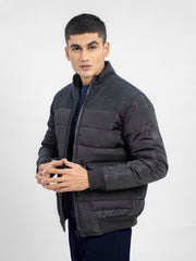 Black Contrasting Wool Puffer Jacket