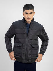 Black Contrasting Wool Puffer Jacket