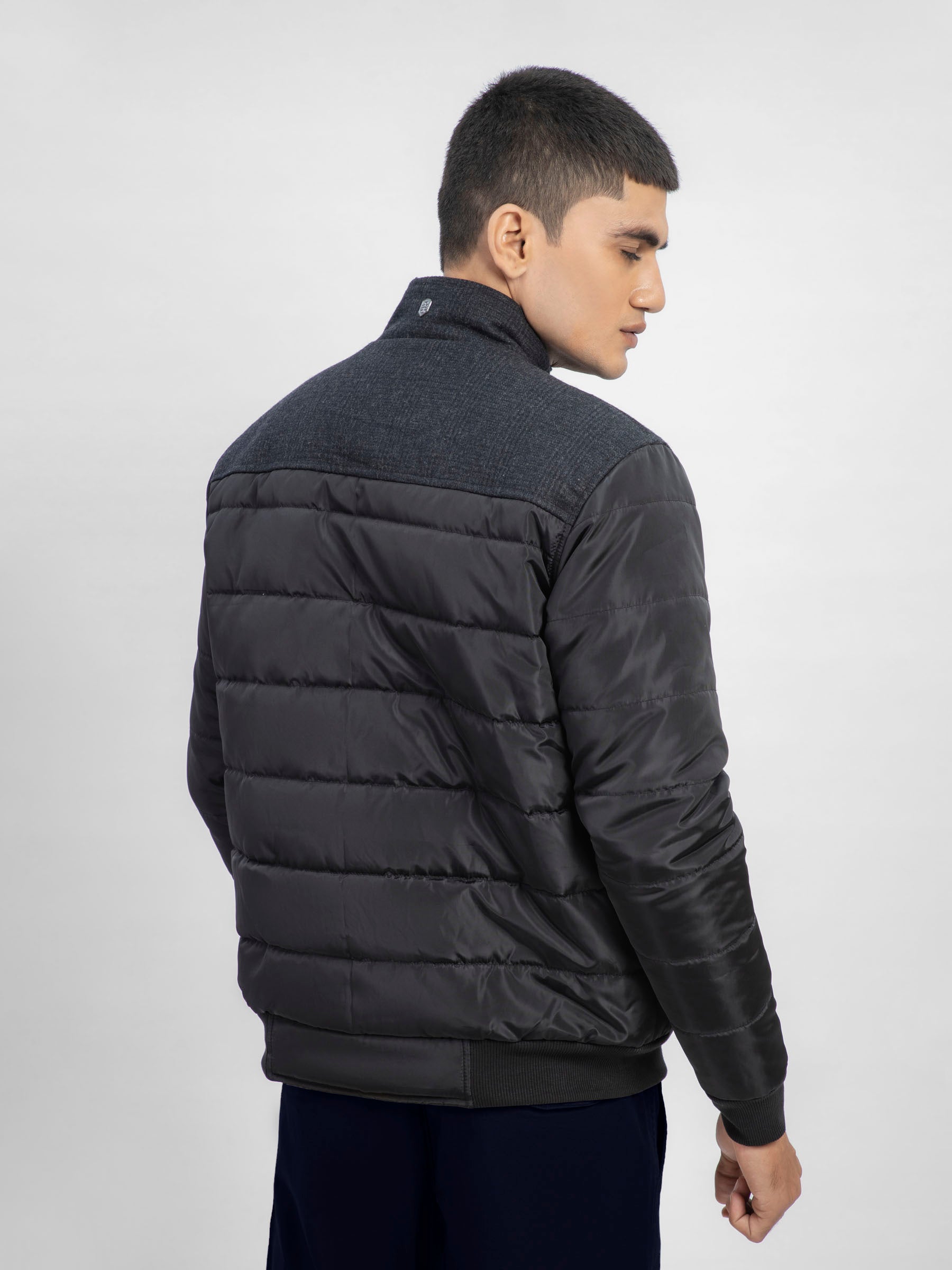 Black Contrasting Wool Puffer Jacket