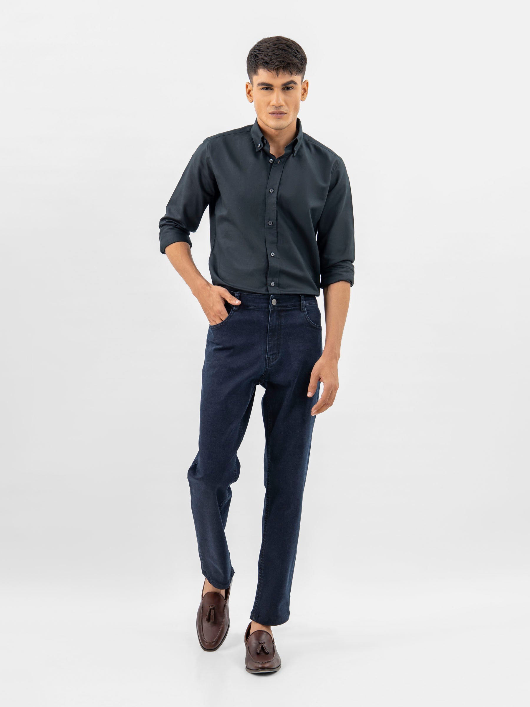 Black Cotton/Linen Button Down Shirt