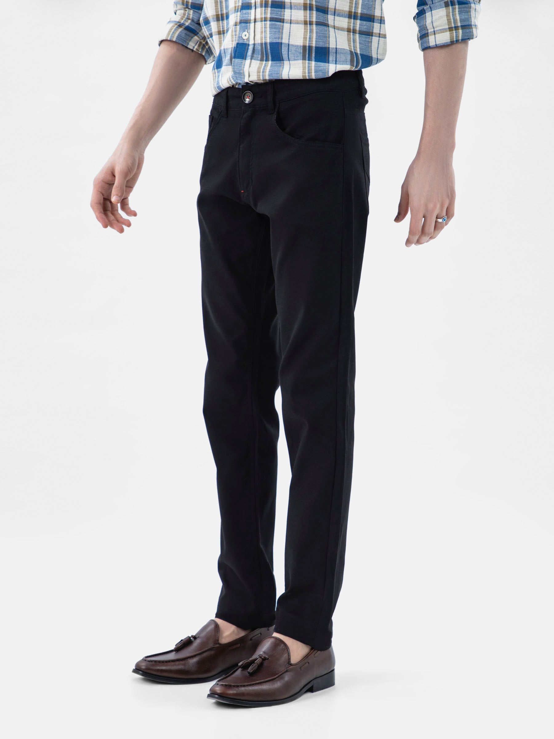 Black Dobby Structured Five Pocket Trouser
