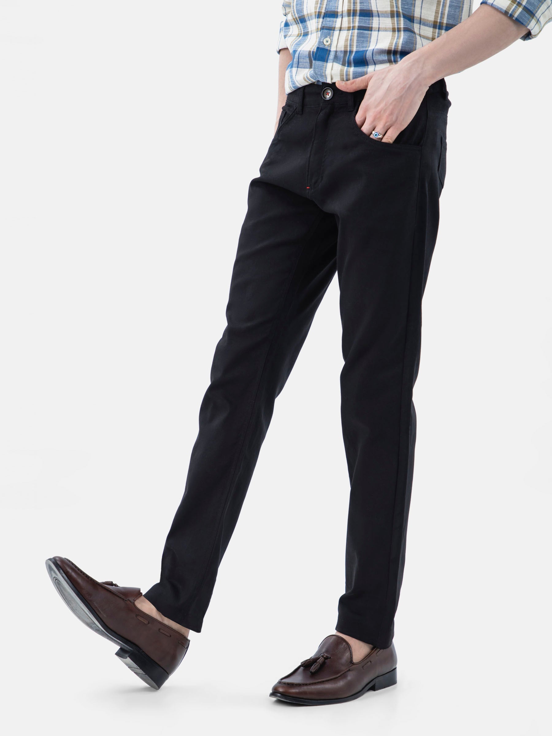 Black Dobby Structured Five Pocket Trouser