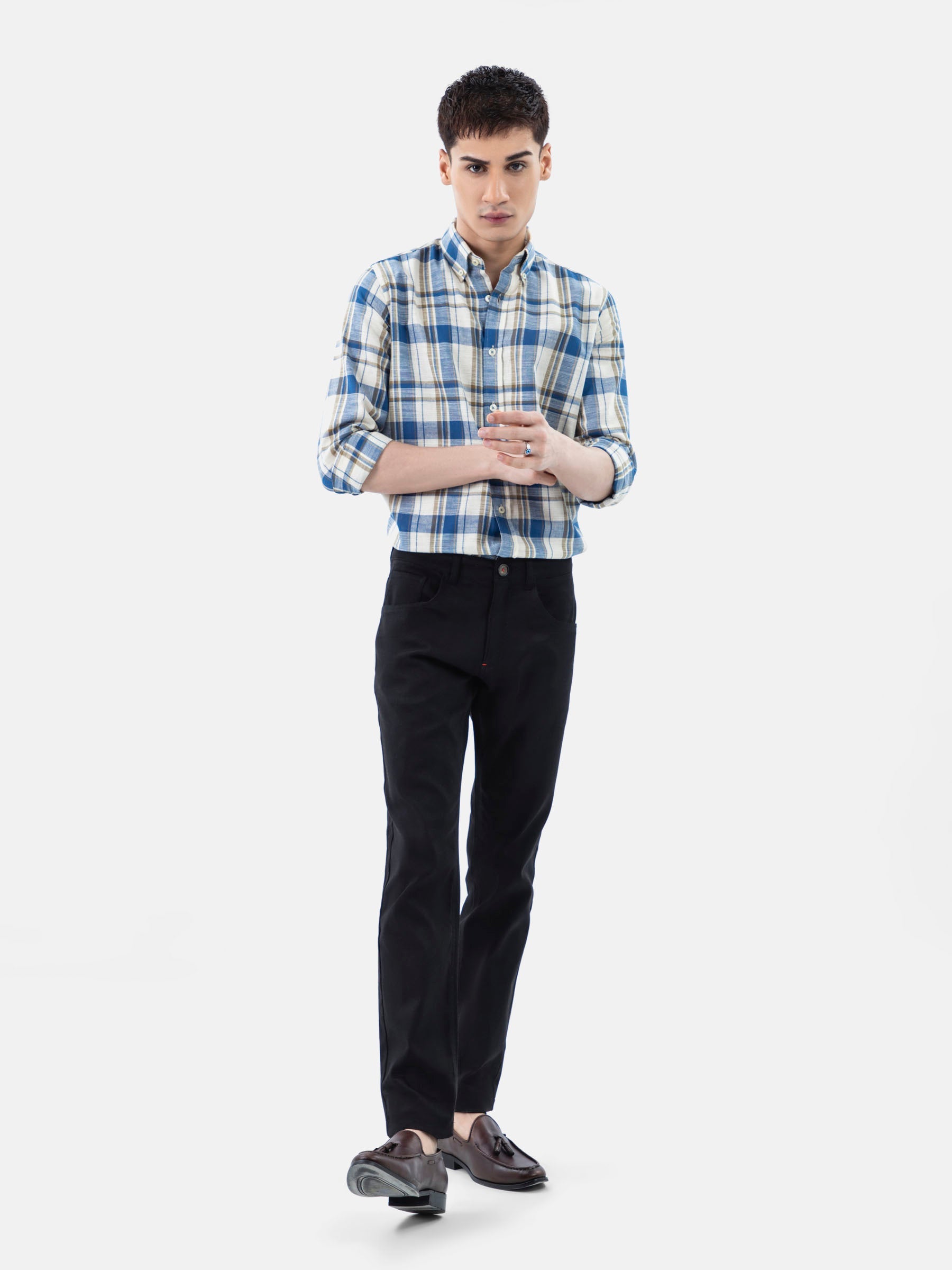 Black Dobby Structured Five Pocket Trouser