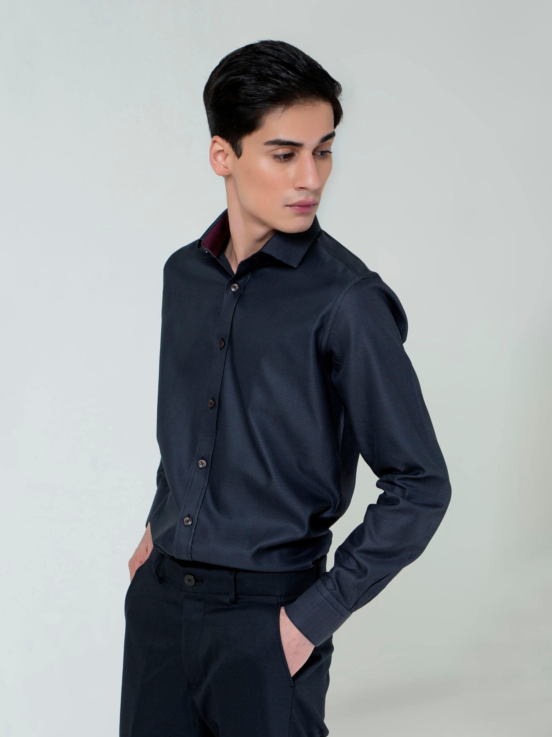 Black Dobby Structured Formal Shirt