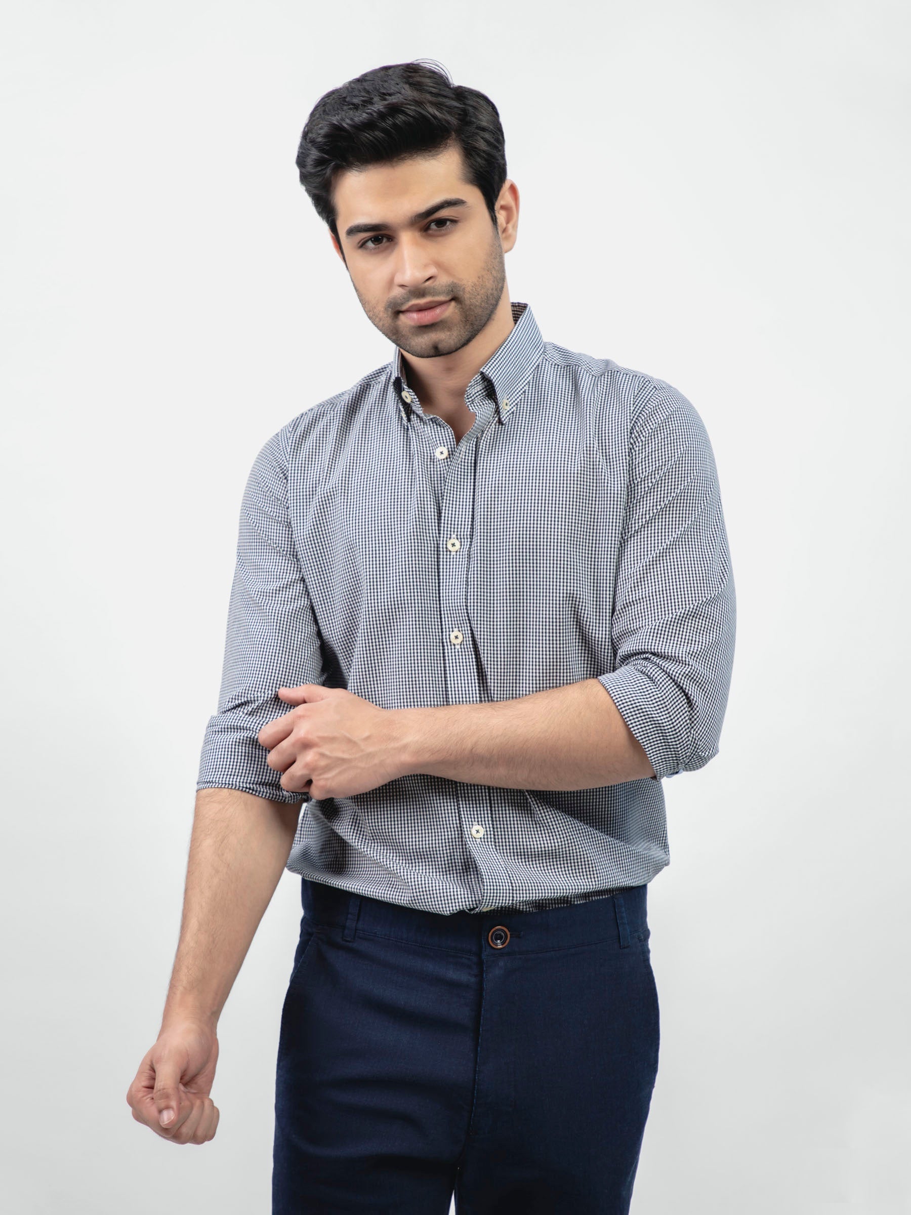 Black Gingham Button Down Shirt