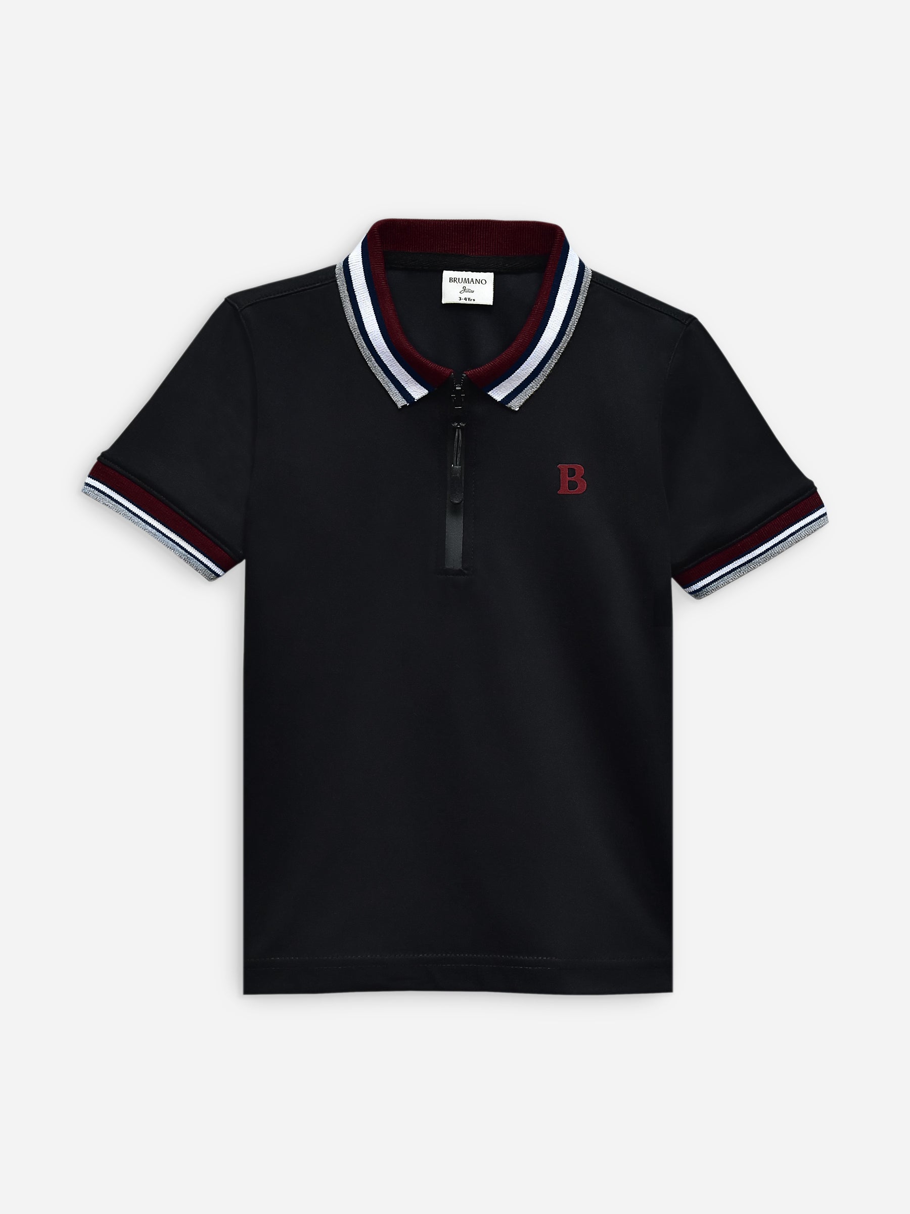 Black Interlock Zipper Polo With Contrasting Collar