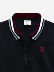 Black Interlock Zipper Polo With Contrasting Collar