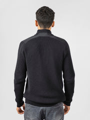 Black Knitted Textured Zipper Jacket With Detailing