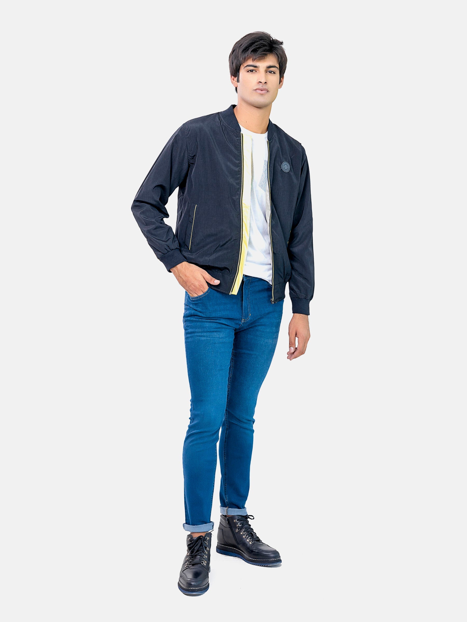 Black Light Bomber Jacket With Neon Detailing
