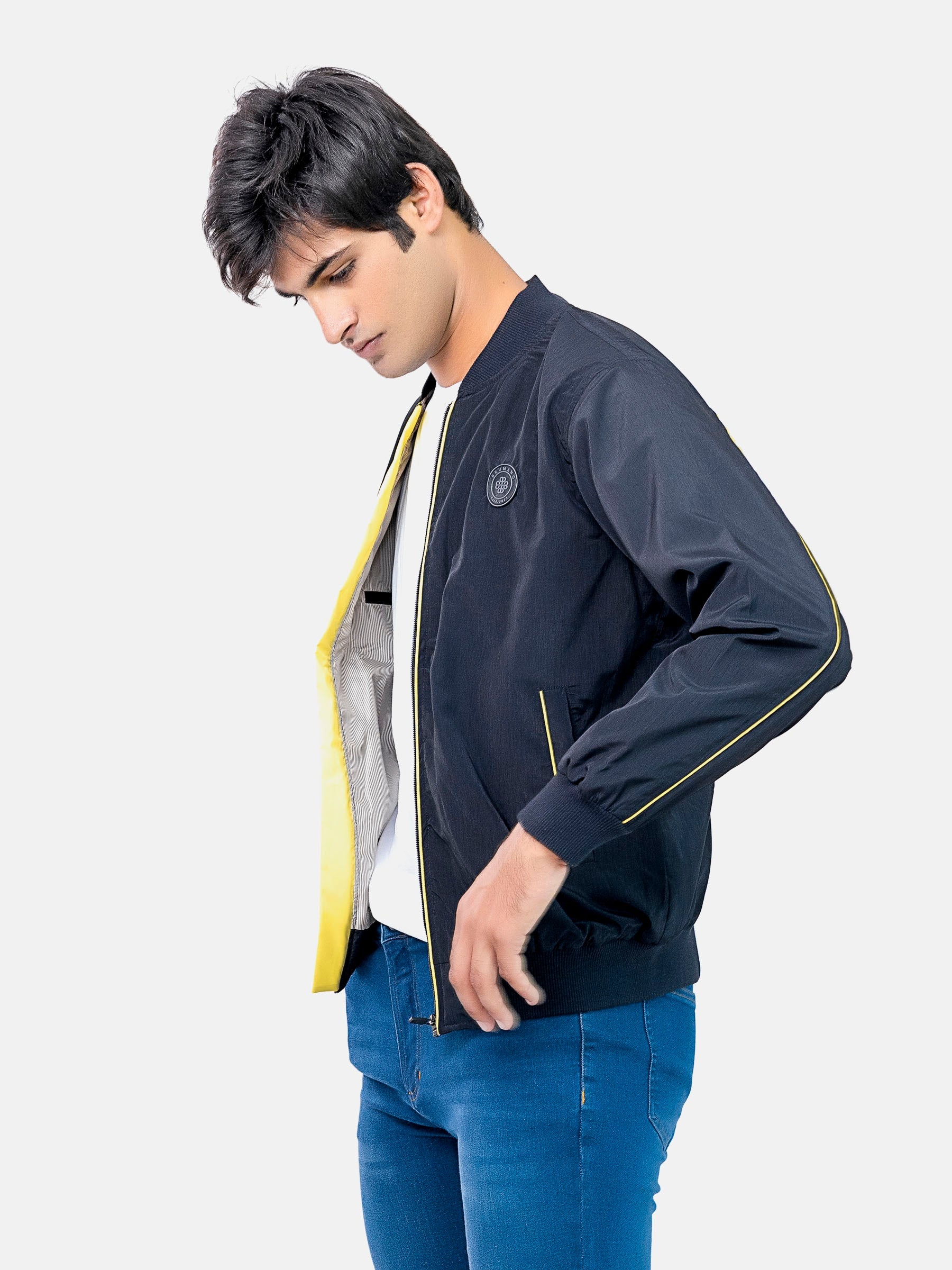 Black Light Bomber Jacket With Neon Detailing