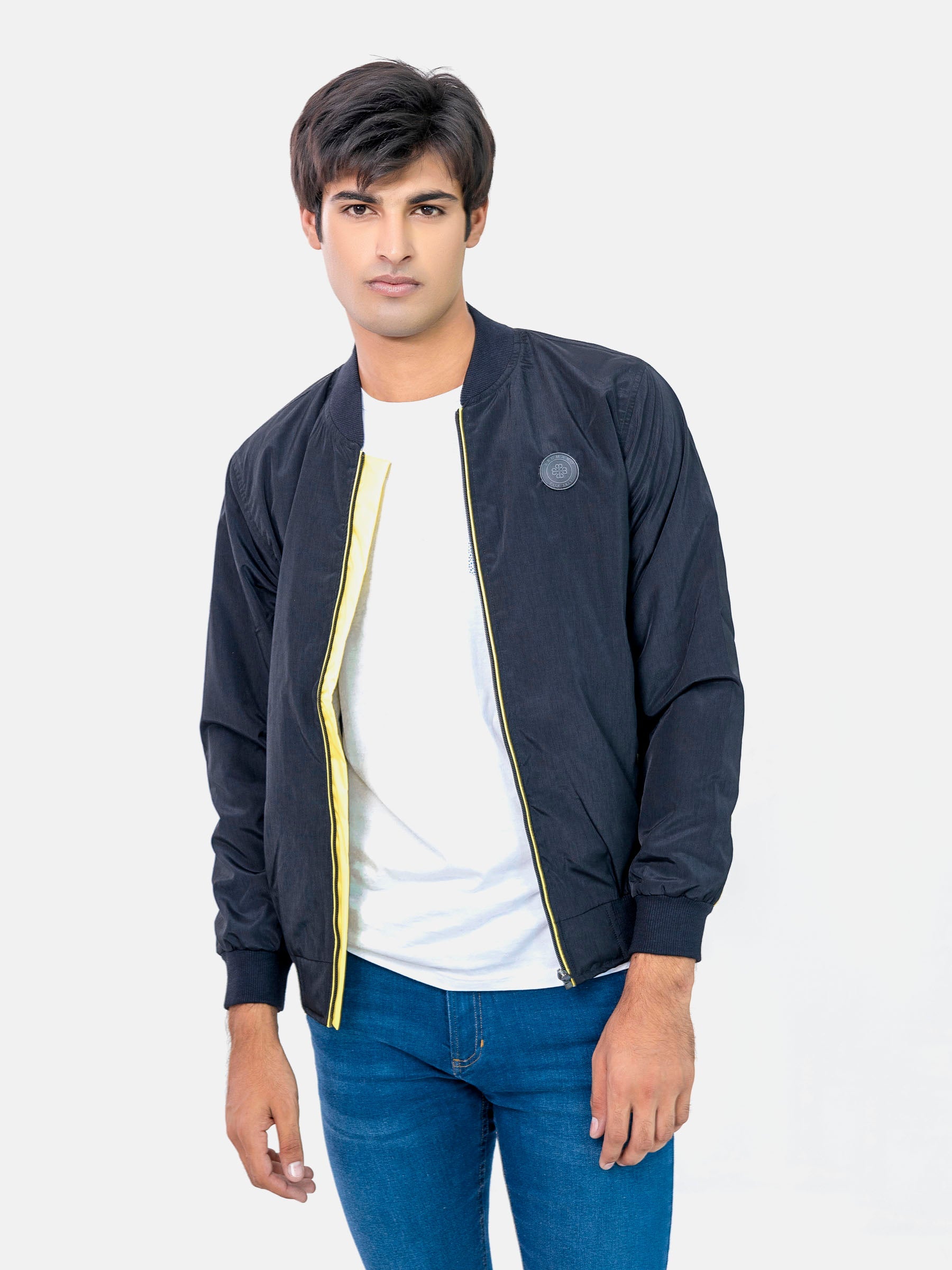 Black Light Bomber Jacket With Neon Detailing