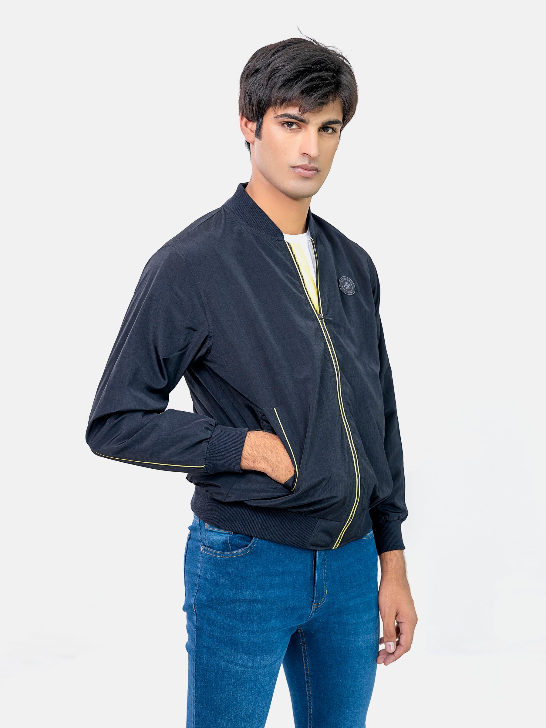 Black Light Bomber Jacket With Neon Detailing