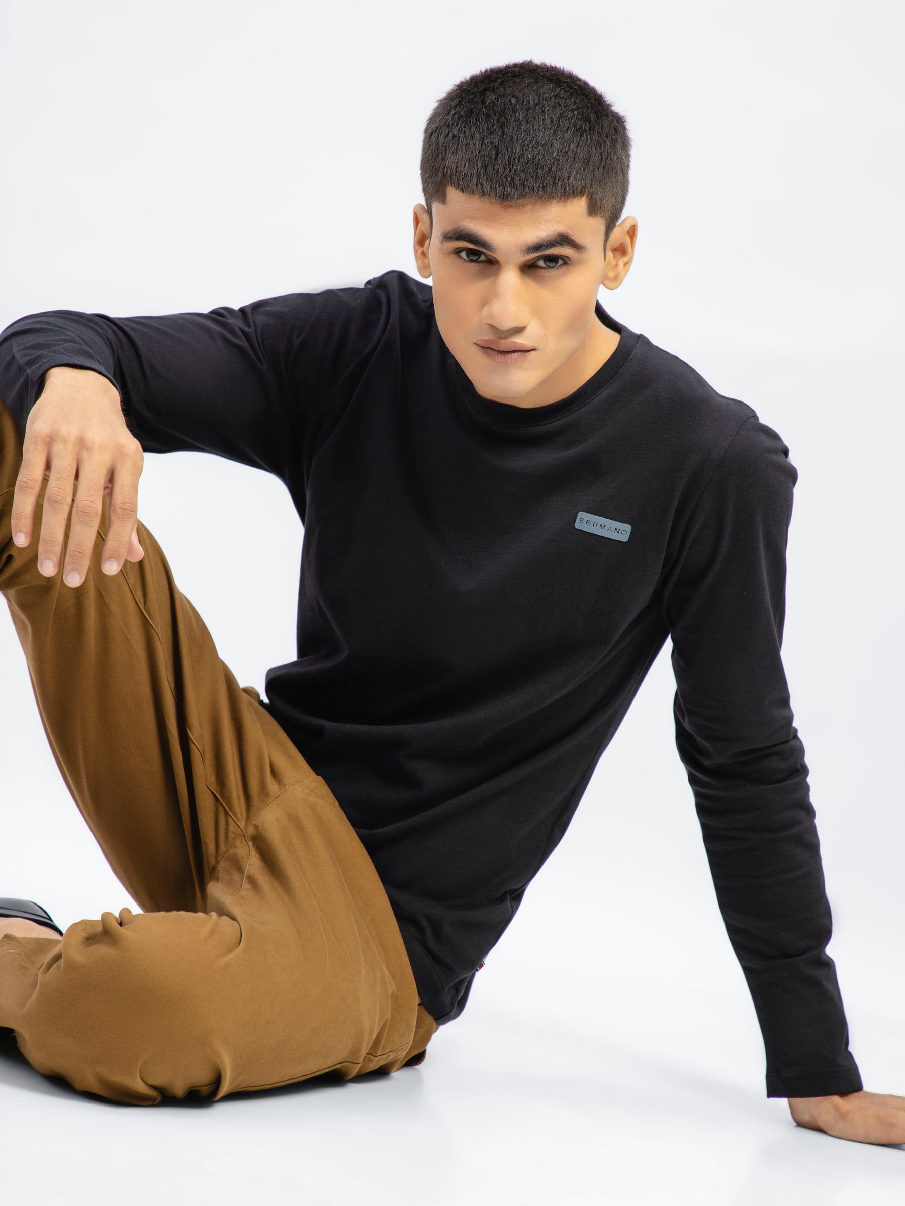 Black Long Sleeve Crew Neck T-Shirt