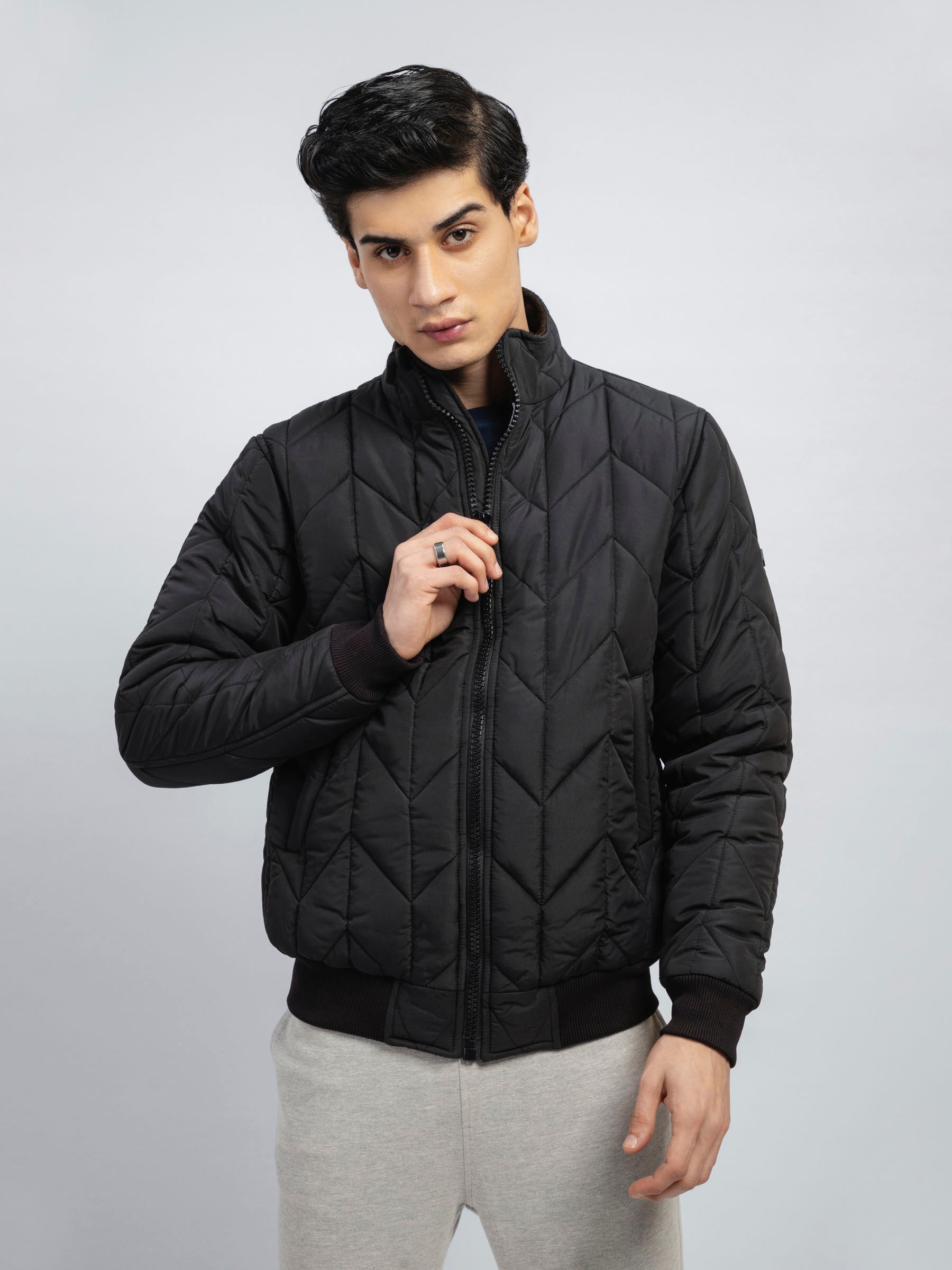 Black Nylon Quilted Puffer Jacket