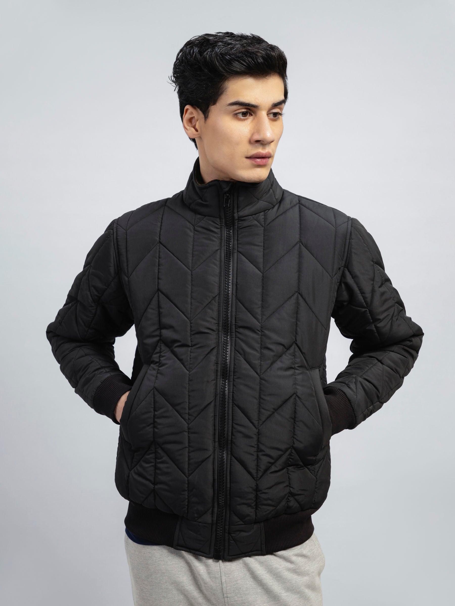Black Nylon Quilted Puffer Jacket
