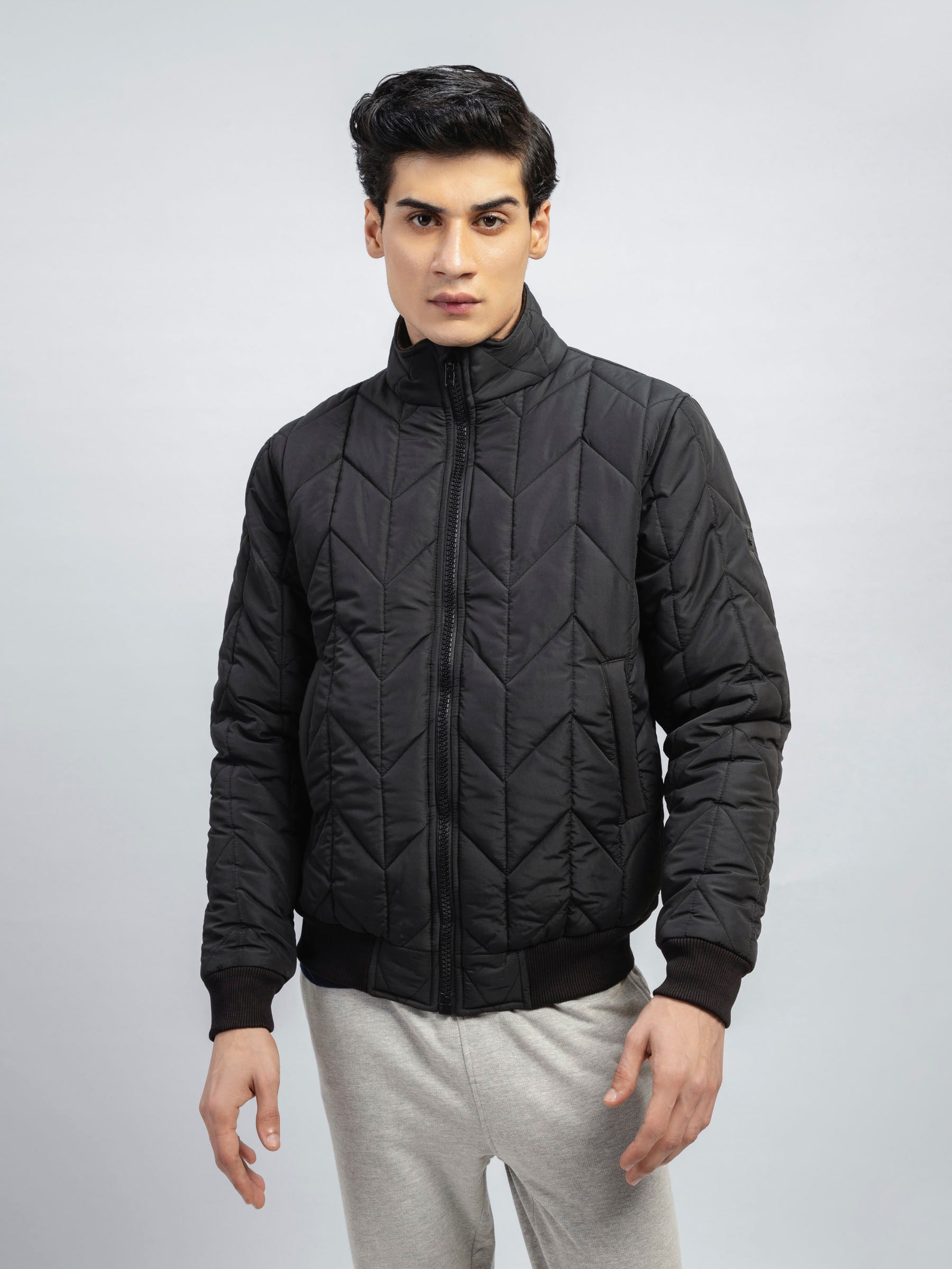 Black Nylon Quilted Puffer Jacket