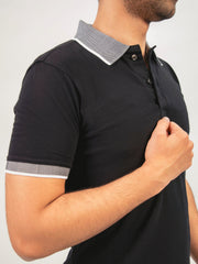 Black Polo With Sporty Jacquard Collar