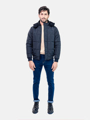 Black Quilted Puffer Jacket With Detachable Hoodie