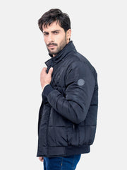 Black Quilted Puffer Jacket With Detachable Hoodie
